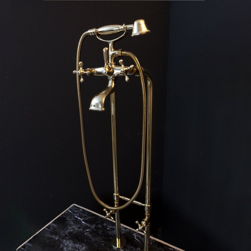 Unlacquered Brass Floor Mount Bath Tub Filler