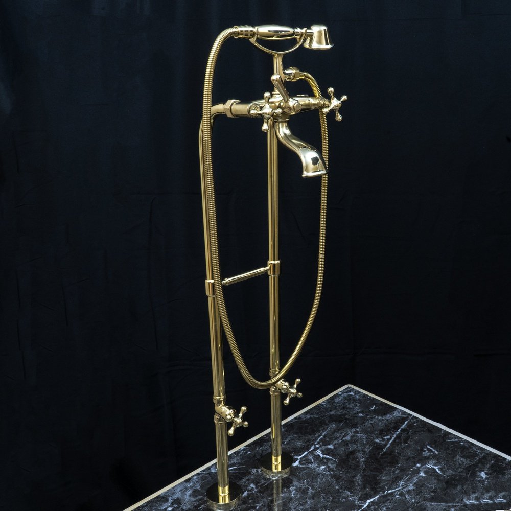 Unlacquered Brass Floor Mount Bath Tub Filler