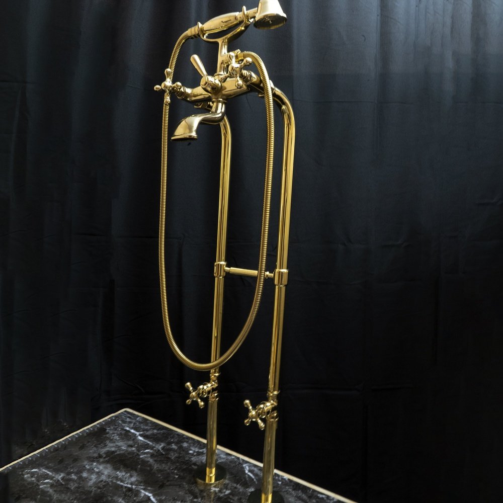 Unlacquered Brass Floor Mount Bath Tub Filler