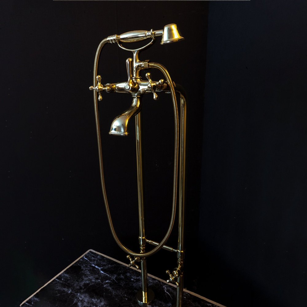 Unlacquered Brass Floor Mount Bath Tub Filler