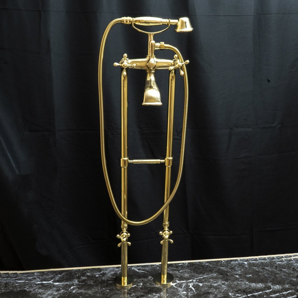 Unlacquered Brass Floor Mount Bath Tub Filler