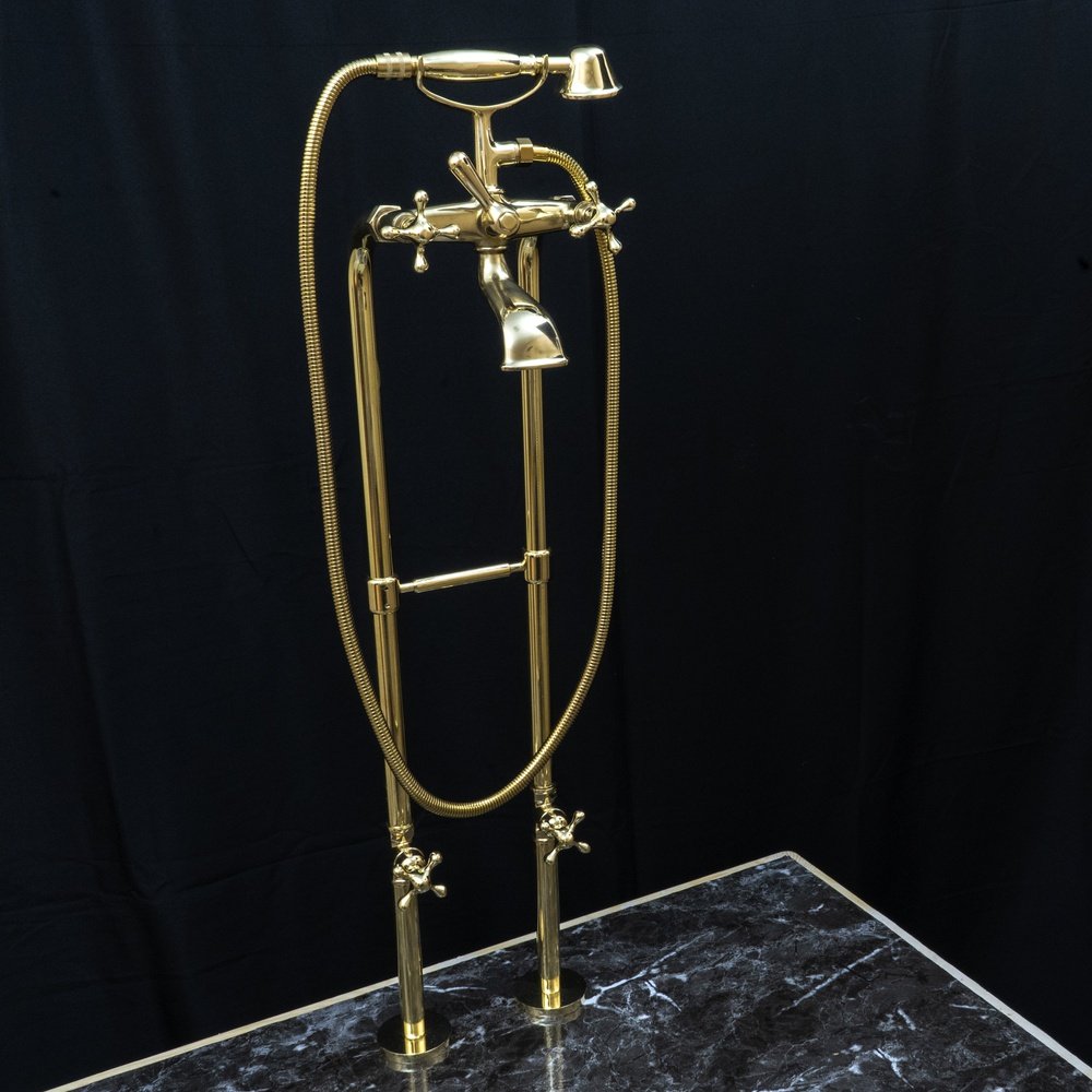 Unlacquered Brass Floor Mount Bath Tub Filler