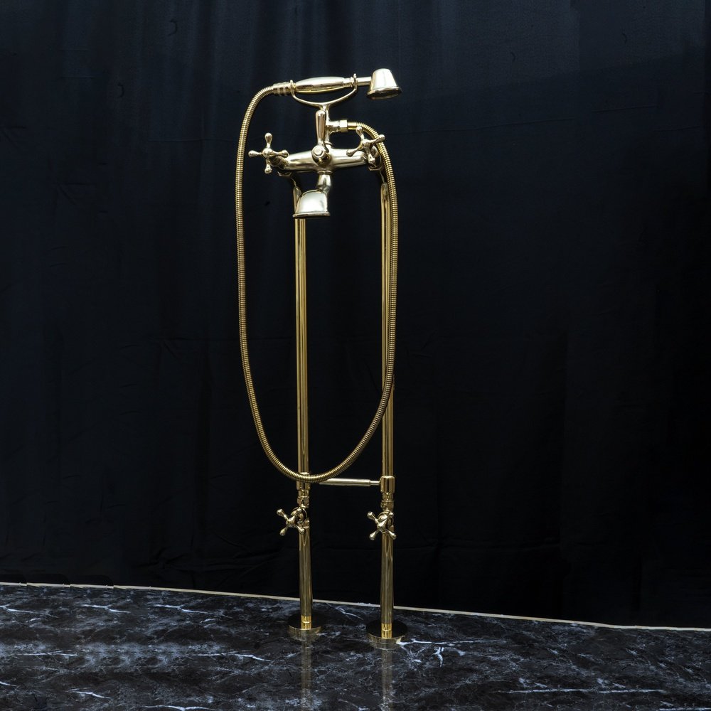 Unlacquered Brass Floor Mount Bath Tub Filler