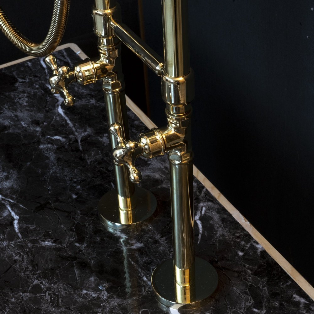 Unlacquered Brass Floor Mount Bath Tub Filler