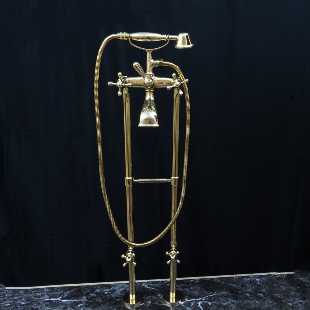 Unlacquered Brass Floor Mount Bath Tub Filler