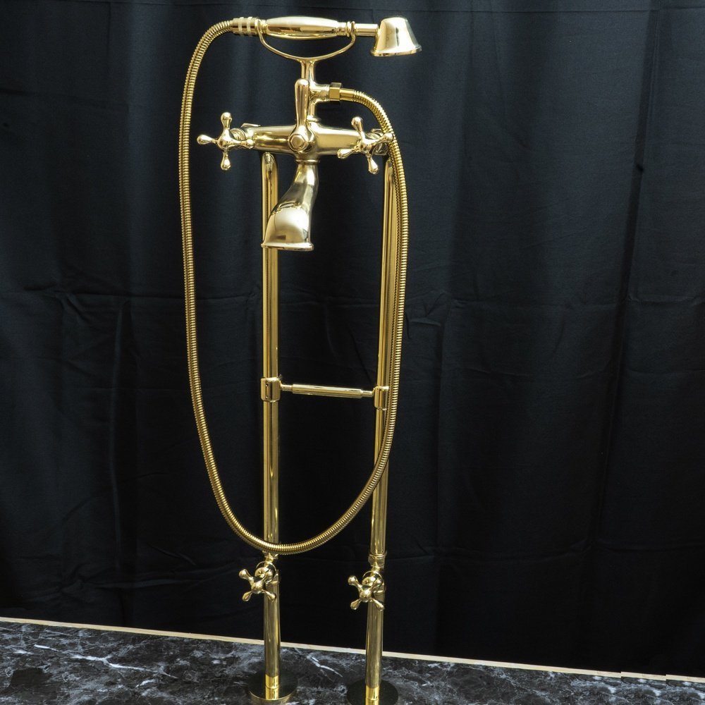 Unlacquered Brass Floor Mount Bath Tub Filler