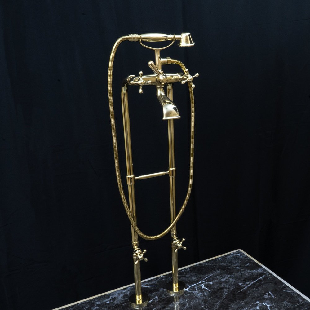 Unlacquered Brass Floor Mount Bath Tub Filler