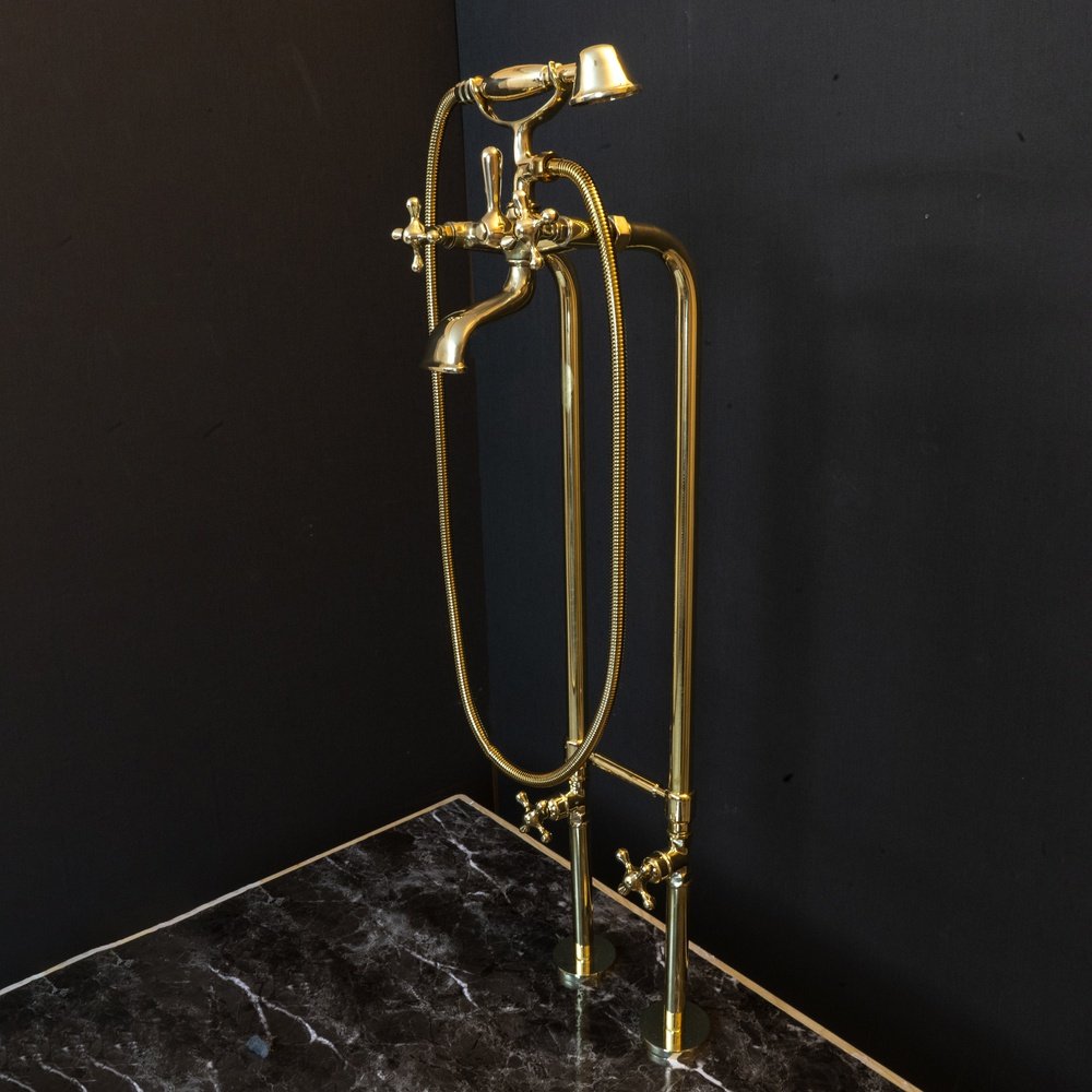 Unlacquered Brass Floor Mount Bath Tub Filler