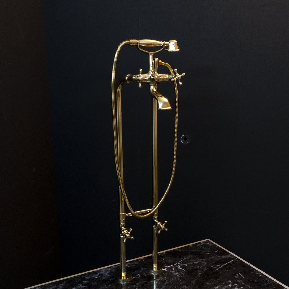 Unlacquered Brass Floor Mount Bath Tub Filler