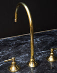 Unlacquered Brass Gooseneck Deck Mounted Kitchen Faucet