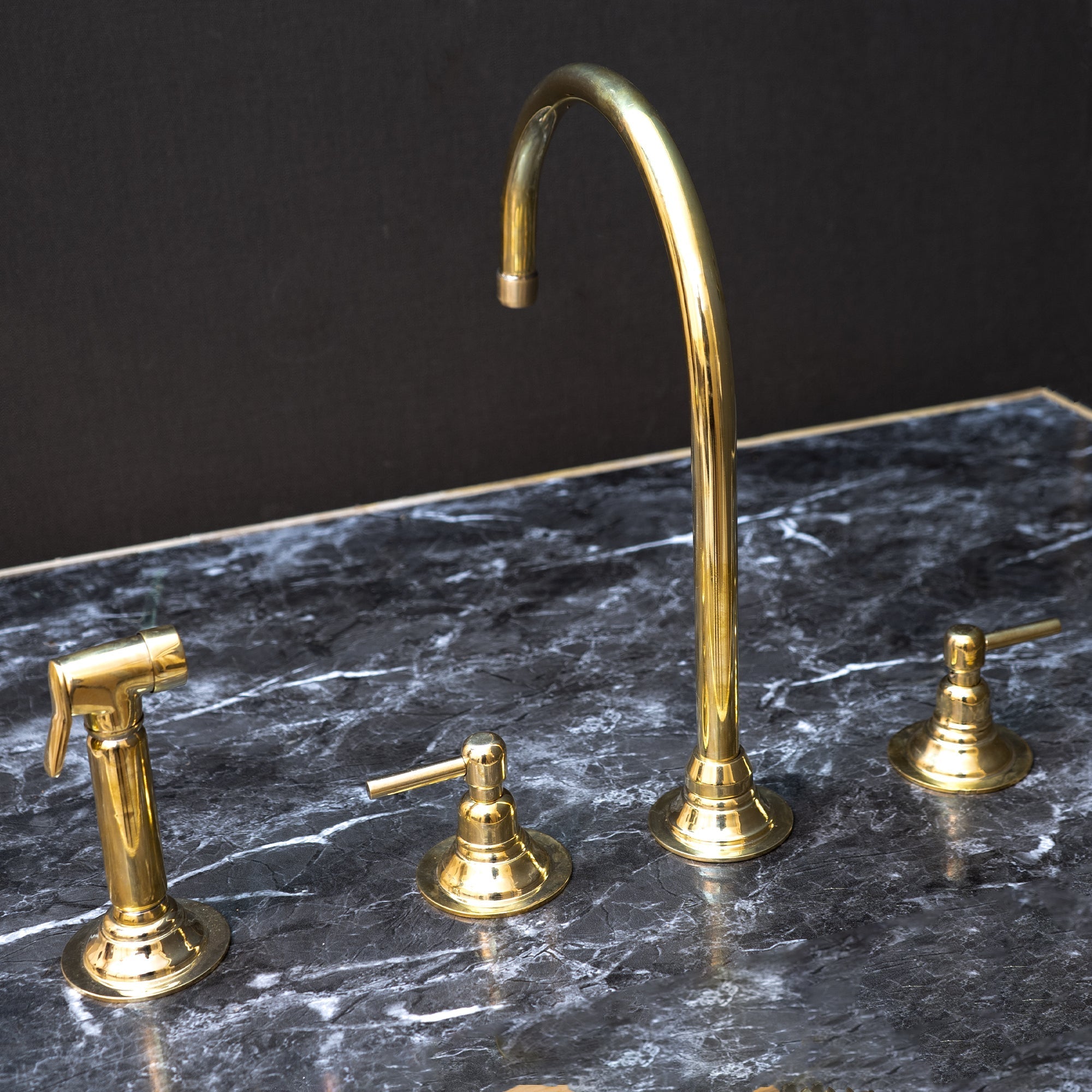 Unlacquered Brass Gooseneck Deck Mounted Kitchen Faucet