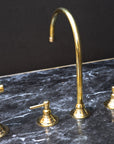 Unlacquered Brass Gooseneck Deck Mounted Kitchen Faucet