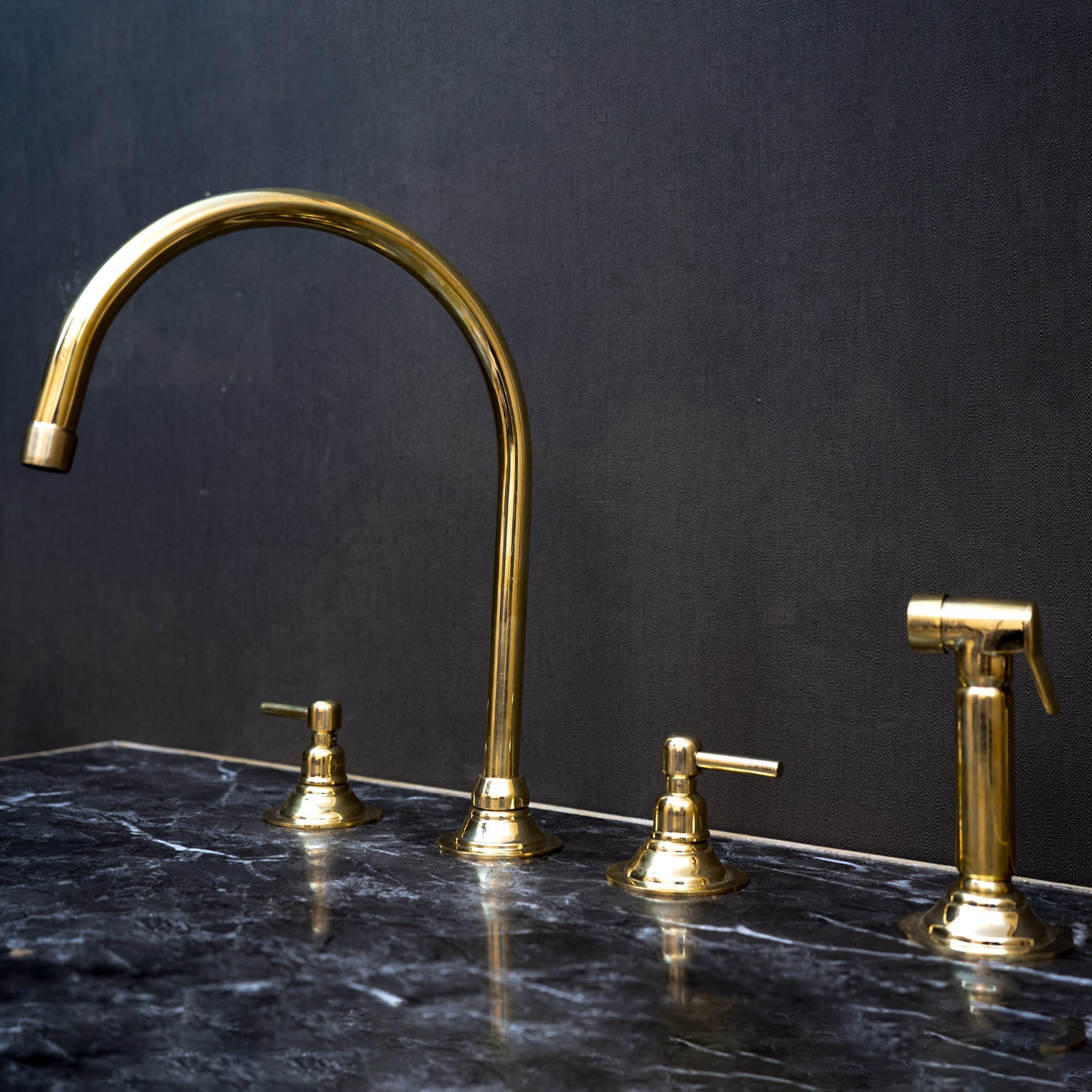 Unlacquered Brass Gooseneck Deck Mounted Kitchen Faucet