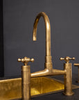 Unlacquered Brass Kitchen Bridge Faucet With Sprayer & Cross Handles