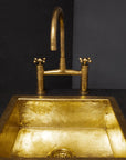 Unlacquered Brass Kitchen Bridge Faucet With Sprayer & Cross Handles