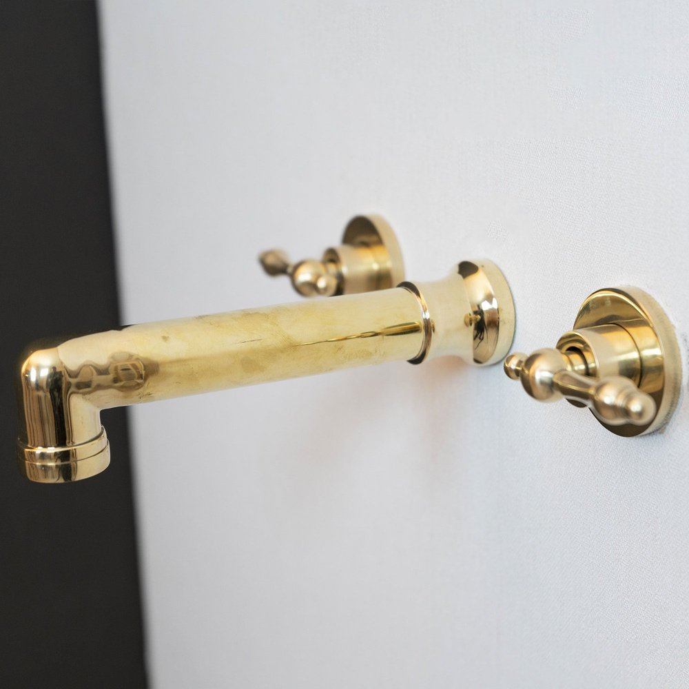 Unlacquered Brass Wall Mounted Faucet With Lever Handles