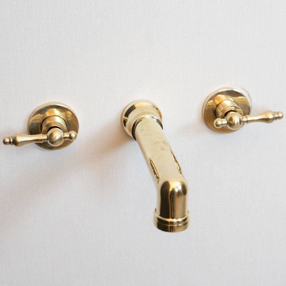 Unlacquered Brass Wall Mounted Faucet With Lever Handles