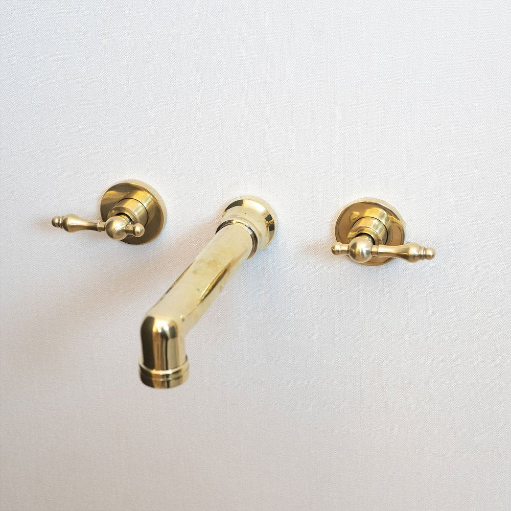 Unlacquered Brass Wall Mounted Faucet With Lever Handles