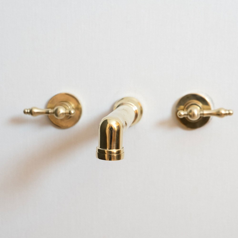 Unlacquered Brass Wall Mounted Faucet With Lever Handles