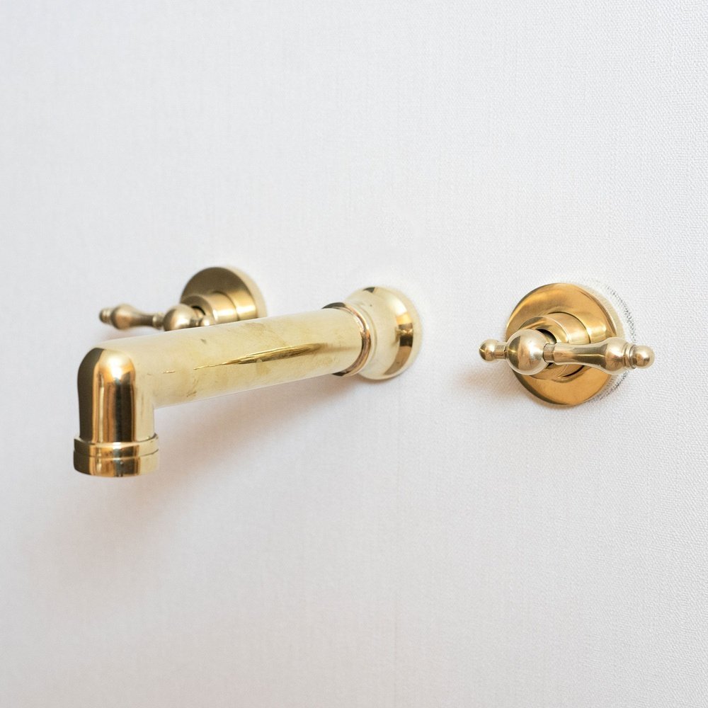 Unlacquered Brass Wall Mounted Faucet With Lever Handles