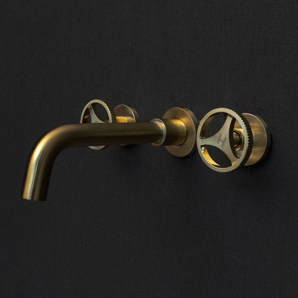 Unlacquered Brass Wall Mounted Faucet With Round Handles