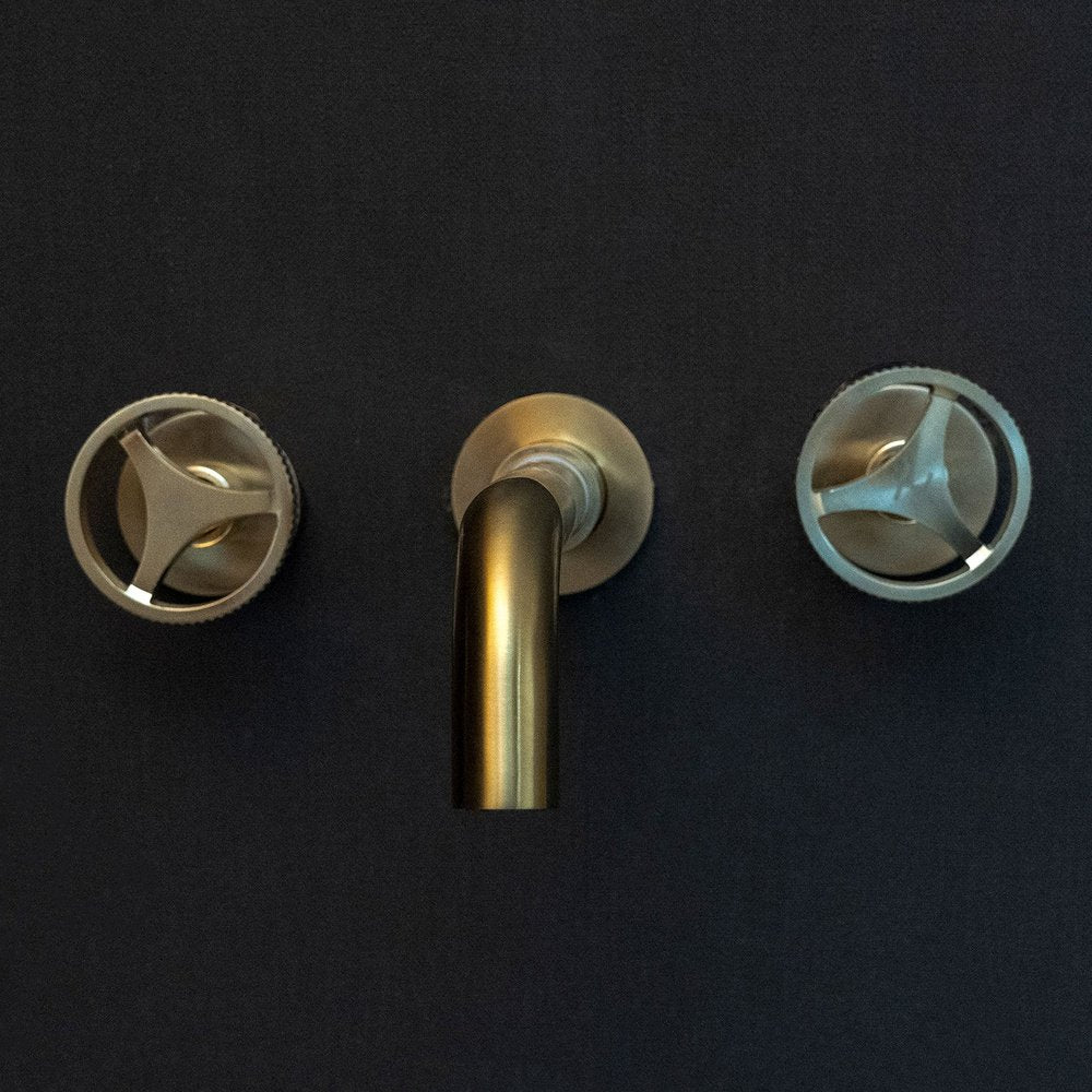 Unlacquered Brass Wall Mounted Faucet With Round Handles