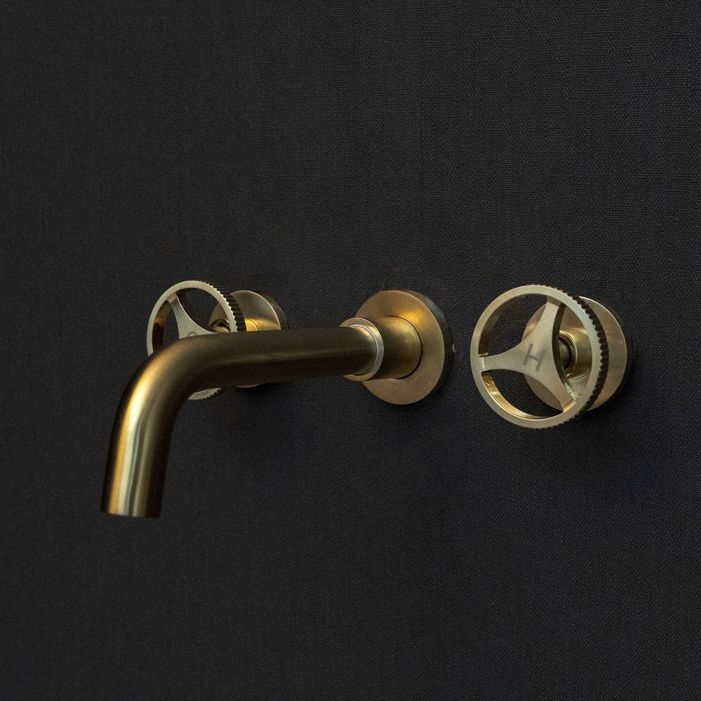 Unlacquered Brass Wall Mounted Faucet With Round Handles