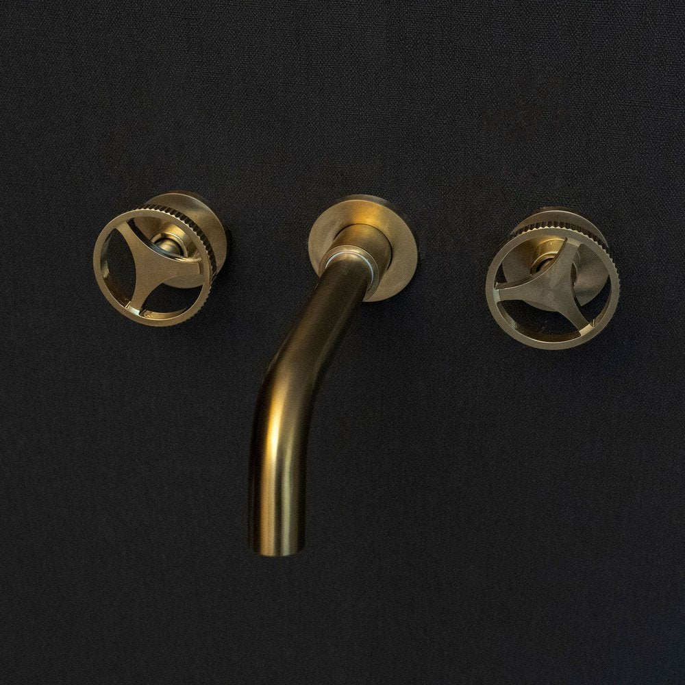 Unlacquered Brass Wall Mounted Faucet With Round Handles