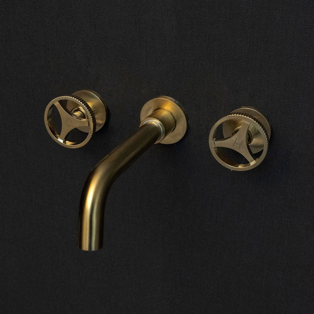 Unlacquered Brass Wall Mounted Faucet With Round Handles