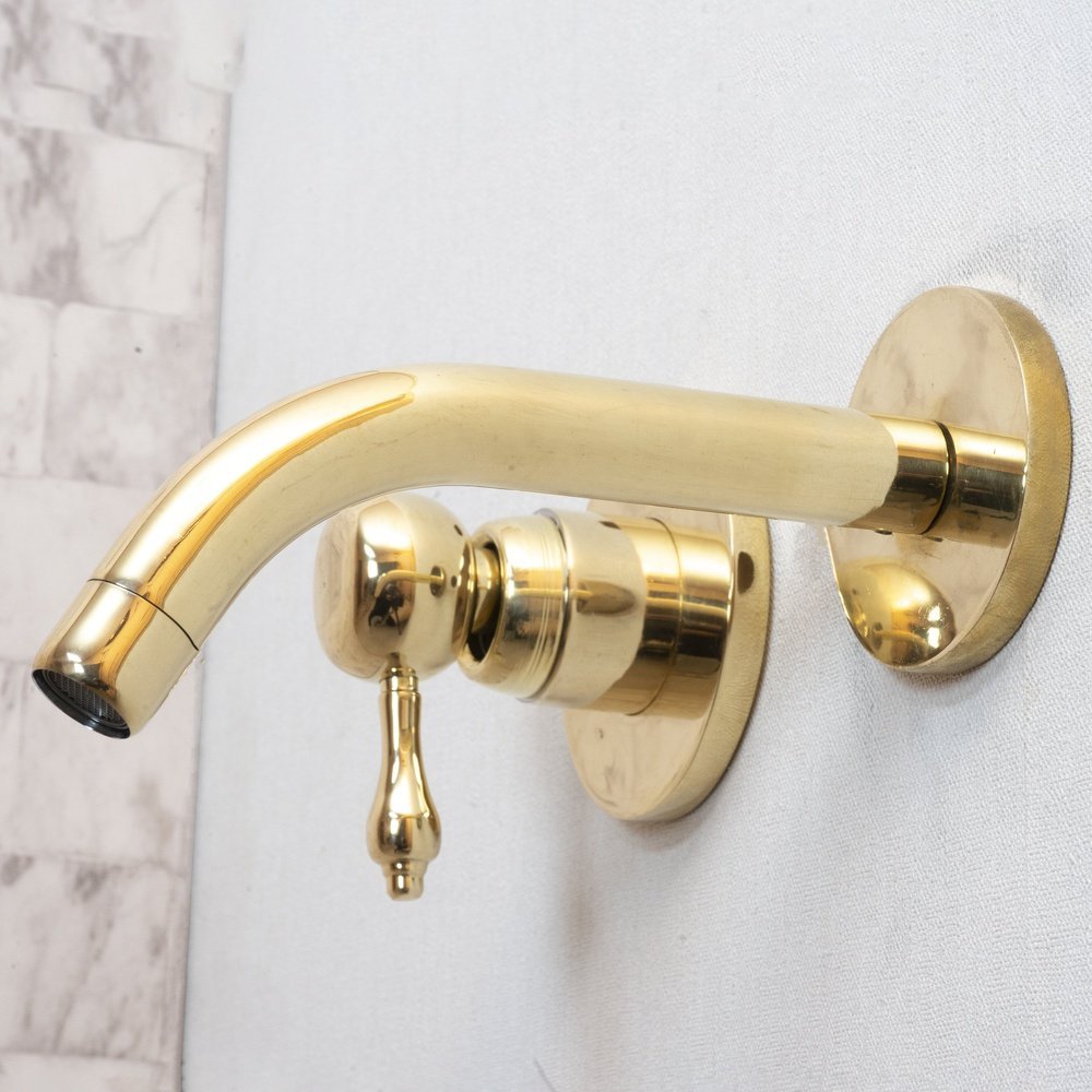 Unlacquered Brass Wall Mounted Mixer Faucet