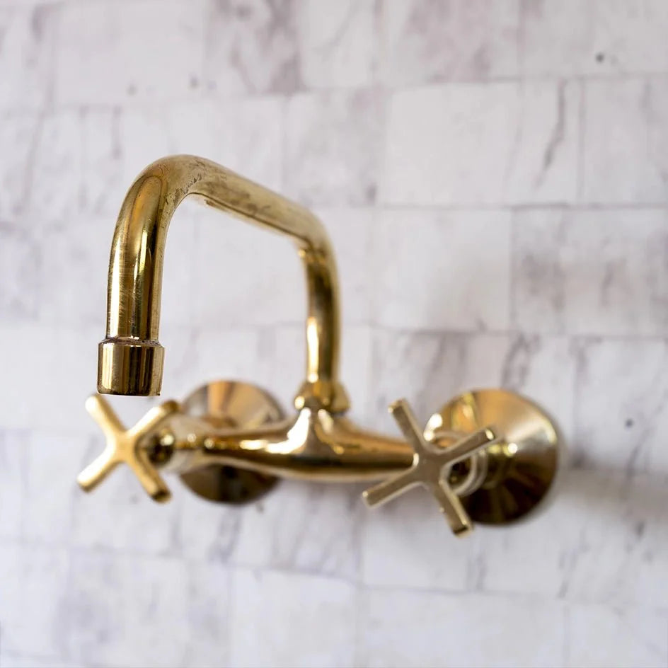 Wall Mounted Unlacquered Brass Faucet